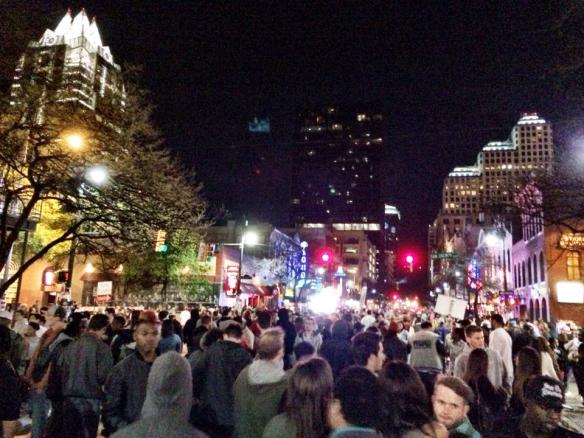 6th Street around 9pm. Madness already, I think this was Thursday night.