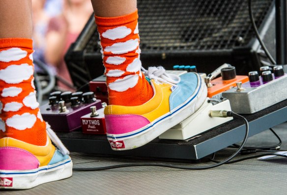 Dylan Miles and his guitar pedals at the Highlands Street Fair